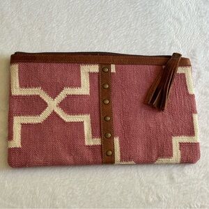 Bette of California Napa Clutch Pink Cognac Leather Trim Tablet IPad Holder